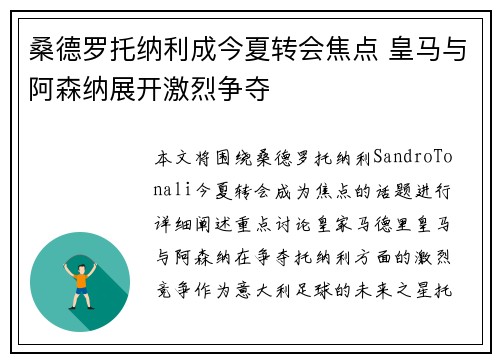 桑德罗托纳利成今夏转会焦点 皇马与阿森纳展开激烈争夺